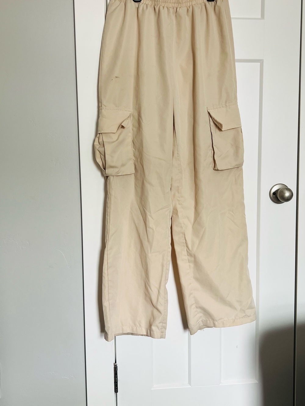 Beige Cargo Wide-Leg Pants